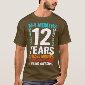 12 jaar oude 12e verjaardag gift retro 144 t-shirt