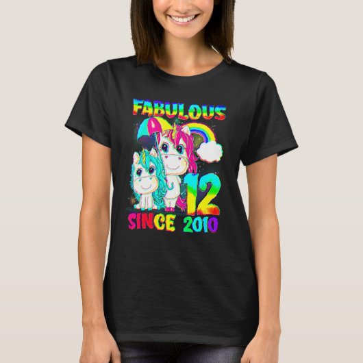 12 jaar oude 12e verjaardag Unicorn Girl Fabulous  T-shirt (Voorkant)
