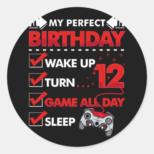 12 jaar oude gamer Boy 12nd Perfect Birthday Gamin Ronde Sticker (Voorkant)