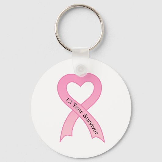 12 jaar Survivor Pink Ribbon Sleutelhanger (Voorkant)