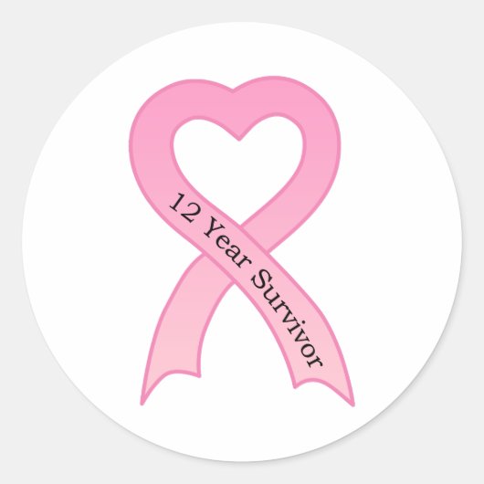 12 jaar Survivor Pink Ribbon Sticker (Voorkant)