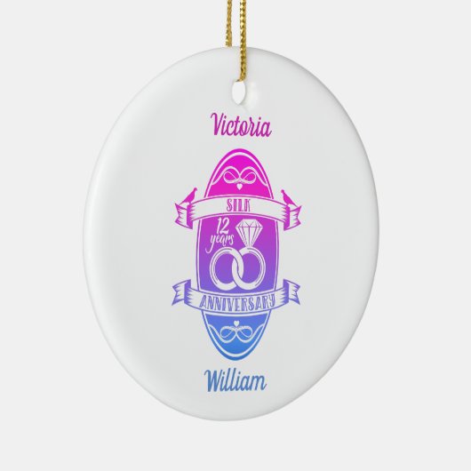 12 jaar traditionele Zijde 12e trouwdag rond de 12 Keramisch Ornament (Rechts)