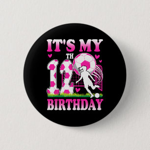 12 jarig meisje verjaardag voetbal thema feest 12d ronde button 5,7 cm