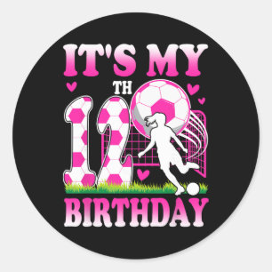 12 jarig meisje verjaardag voetbal thema feest 12d ronde sticker