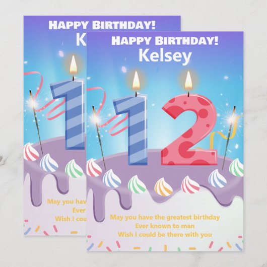 12-jarige Happy Birthday-kaart gepersonaliseerd (Voorkant / Achterkant)