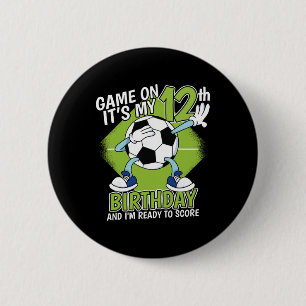 12-jarige Voetbalspeler Jongen 12e Verjaardag Voet Ronde Button 5,7 Cm