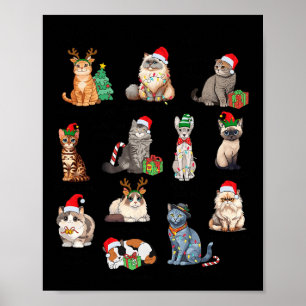 12 Katten van Kerstmis Grappige Kerstkat Liefhebbe Poster