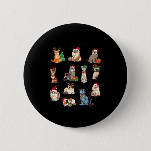 12 Katten Van Kerstmis Grappige Kerstmis Kat Liefh Ronde Button 5,7 Cm (Voorkant)