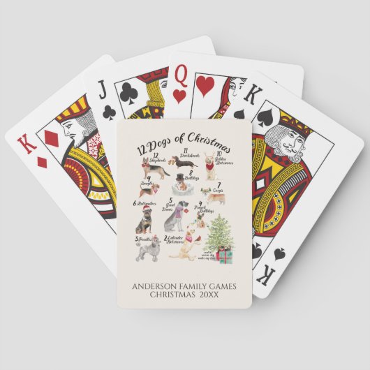 12 Kerst-honden in feestelijke Spelen Pokerkaarten (Achterkant)