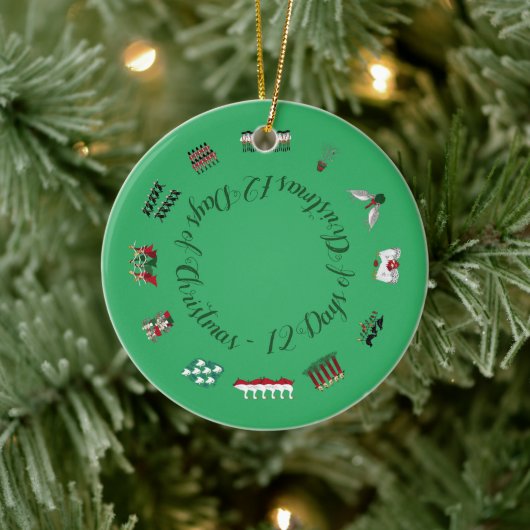 12 kerstdagen in een cirkel van rood en groen keramisch ornament (Boom)