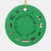 12 kerstdagen in een cirkel van rood en groen keramisch ornament (Voorkant)
