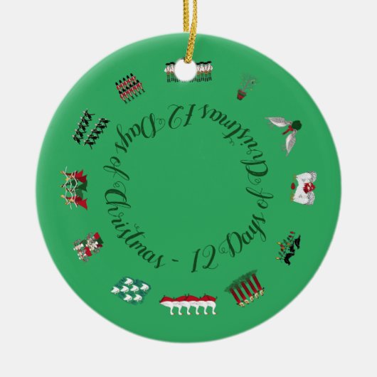 12 kerstdagen in een cirkel van rood en groen keramisch ornament (Voorkant)