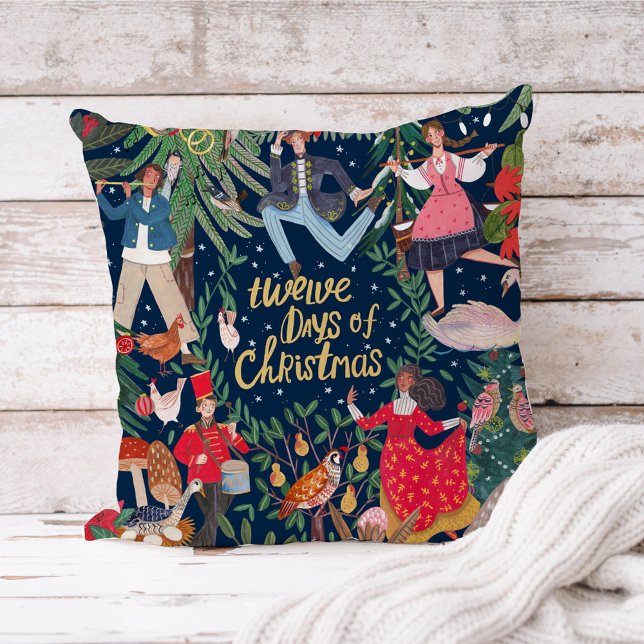 12 kerstdagen kussen (12 Days of Christmas Vintage Retro Characters Pillow)