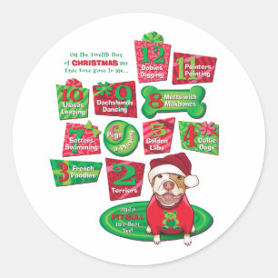 12 Kersthonden Ronde Sticker