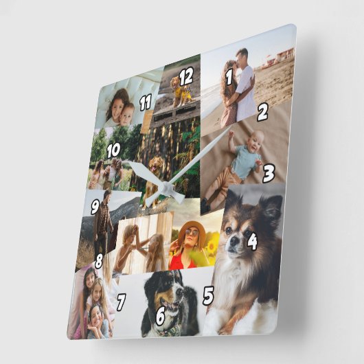 12 lukraak overlappende foto's Collage Sjabloon Vierkante Klok (Hoek)