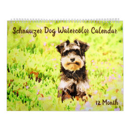 12 Maand Schattige Schnauzer Dogs Waterverf Art Kalender