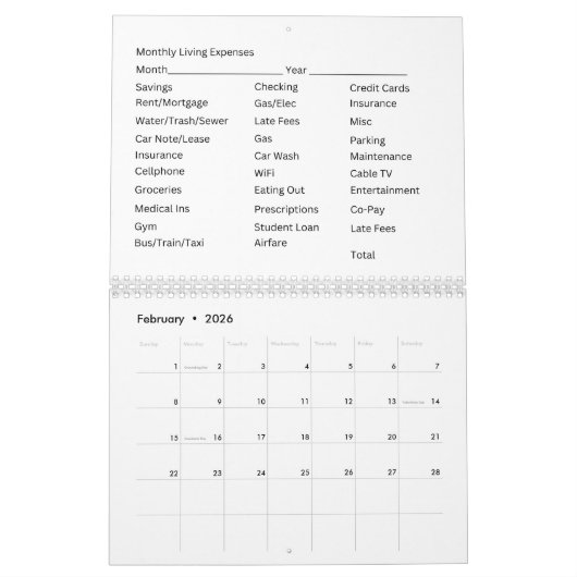 12 Maandelijkse 2026 Kalender Woonkosten Bladen (Feb 2026)