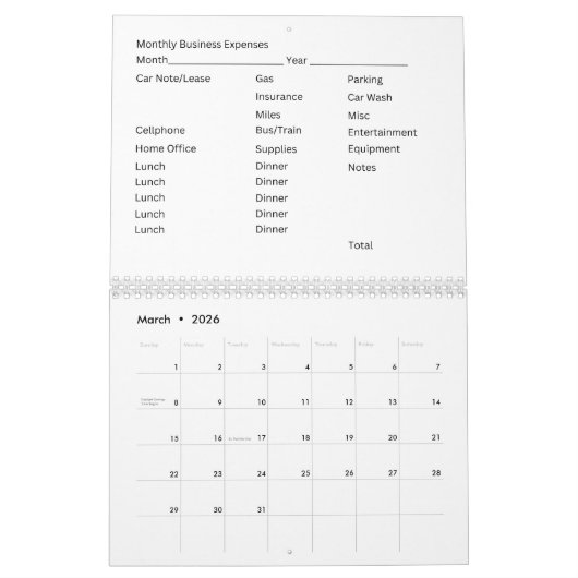 12 Maandelijkse kalender Zakelijke uitgaven Bladen (Mar 2026)