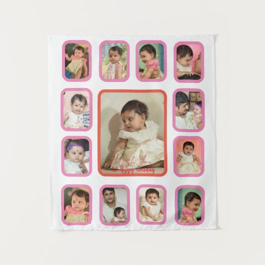 12 maanden Baby foto Collage Tapestry for baby Wandkleed (Voorkant)