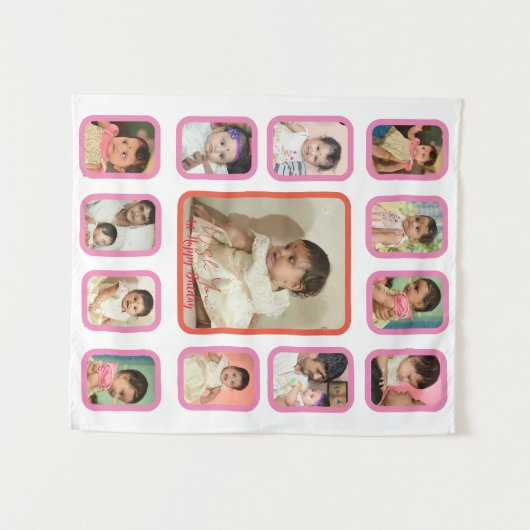 12 maanden Baby foto Collage Tapestry for baby Wandkleed (Voorkant (horizontaal))