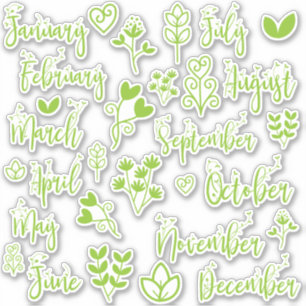 12 Maanden Calligrafie Bladstickers Groen Sticker