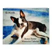 12 maanden Cute Boston Terrier Dogs Waterverf Gift Kalender (Hoes)