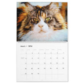 12 maanden Cute Maine Coon Cats Waterverf Painting Kalender (Mar 2026)