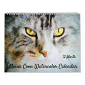 12 maanden Cute Maine Coon Cats Waterverf Painting Kalender (Hoes)
