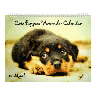 12 maanden Cute Puppies Baby Dog Waterverf Schilde Kalender