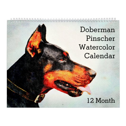 12 maanden Doberman Pinscher Dog Waterverf Schilde Kalender (Hoes)