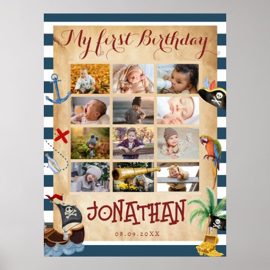 12 maanden eerste jaar fotocollage poster (Voorkant)