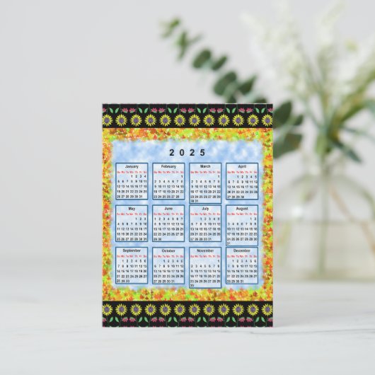 12 maanden Engelse kalender van het jaar 2025 Briefkaart (Staand voorkant)