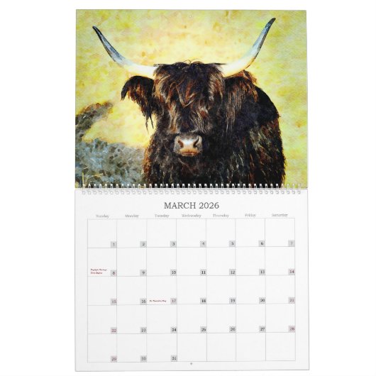 12 maanden Hogeland Koe Waterverf schilderijen Kalender (Mar 2026)