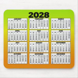 12-maanden jaarkalender voor 2028 muismat