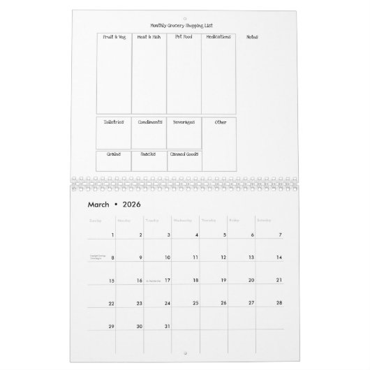 12 maanden Kalender boodschappenlijst Tracker (Mar 2026)