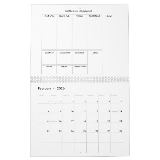 12 maanden Kalender boodschappenlijst Tracker (Feb 2026)