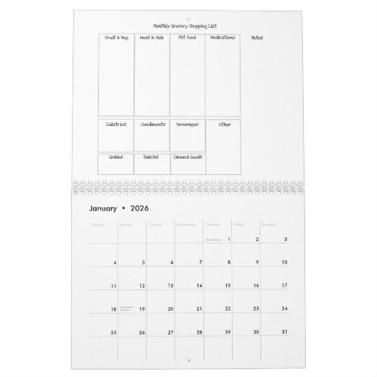 12 maanden Kalender boodschappenlijst Tracker (Jan 2026)