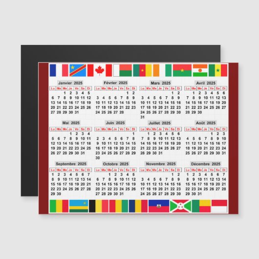 12 maanden kalender van het jaar 2025 (Voorkant / Achterkant)