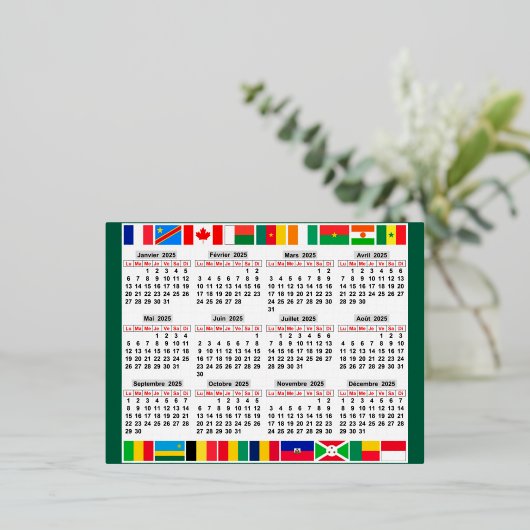 12 maanden kalender van het jaar 2025 folie feestdagen briefkaart (Staand Voorkant)
