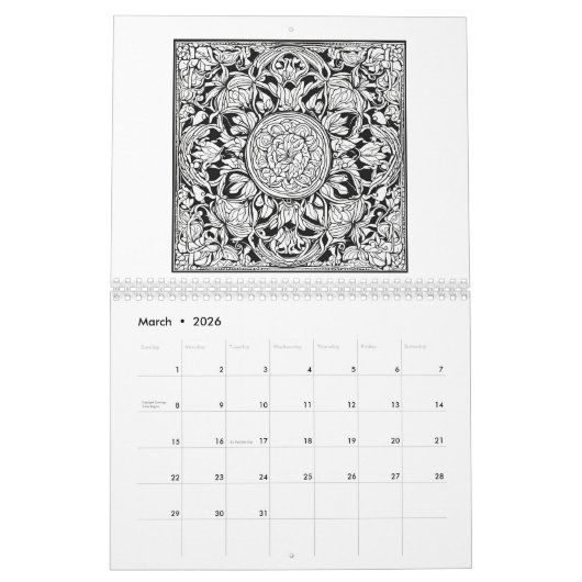 12 maanden Kalender van het kleuren van Rozen Vlin (Mar 2026)