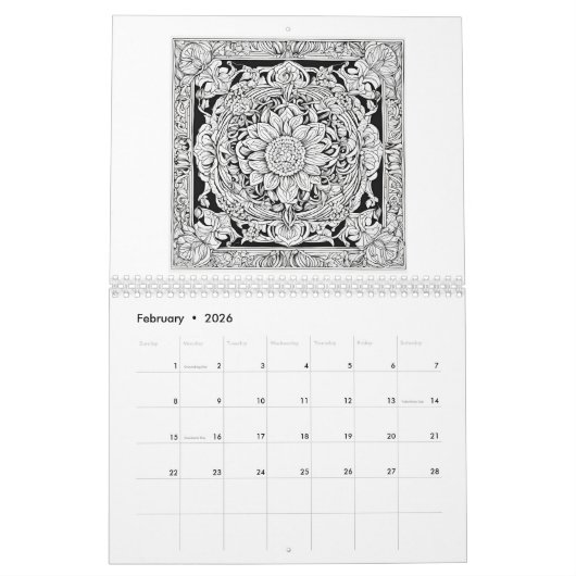 12 maanden Kalender van het kleuren van Rozen Vlin (Feb 2026)