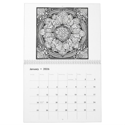 12 maanden Kalender van het kleuren van Rozen Vlin (Jan 2026)