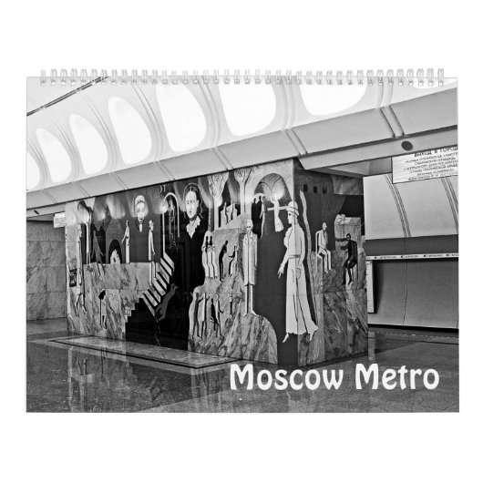 12 maanden metrostation Moskou in zwart-wit Kalender (Hoes)