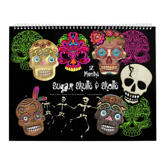 12 maanden Mexicaanse suikerskulls en -stuivers Kalender (Hoes)