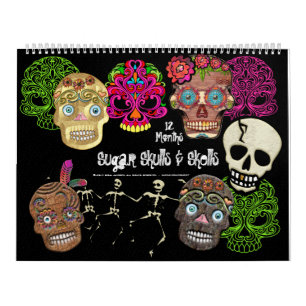 12 maanden Mexicaanse suikerskulls en -stuivers Kalender