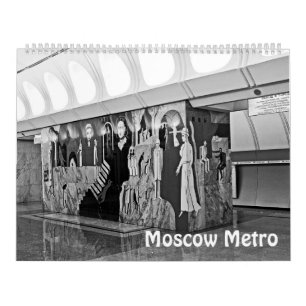 12 maanden Moskou Metro in zwart-wit Kalender