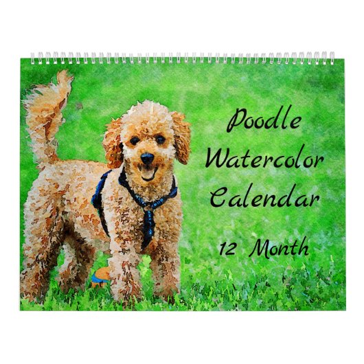 12 maanden Poodle Waterverf Honden Kalender (Hoes)