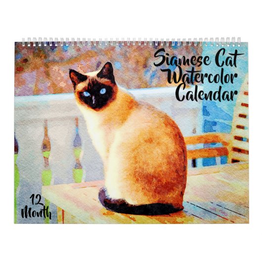 12 maanden Prachtige Siamese katten Waterverf schi Kalender (Hoes)