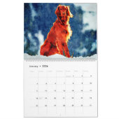 12 maanden Red Irish Setter Dog Waterverf Painting Kalender (Jan 2026)