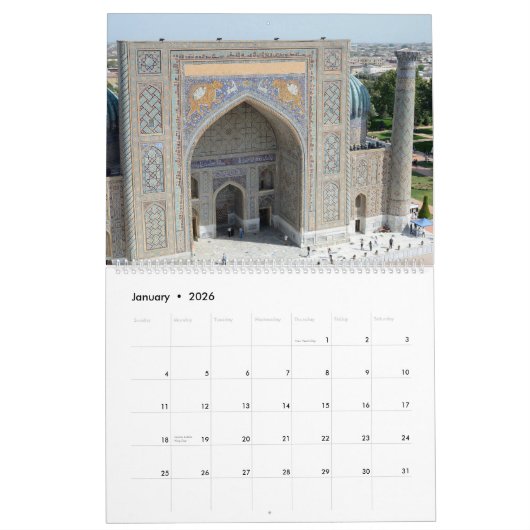 12 maanden Samarkand, Oezbekistan Kalender (Jan 2026)